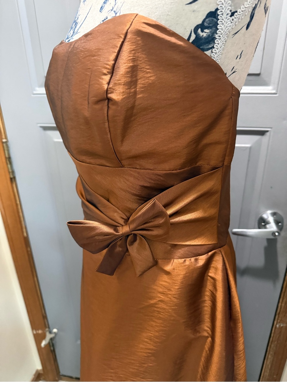 Alfred Angelo Strapless Copper-Bronze Bow Waist Gown